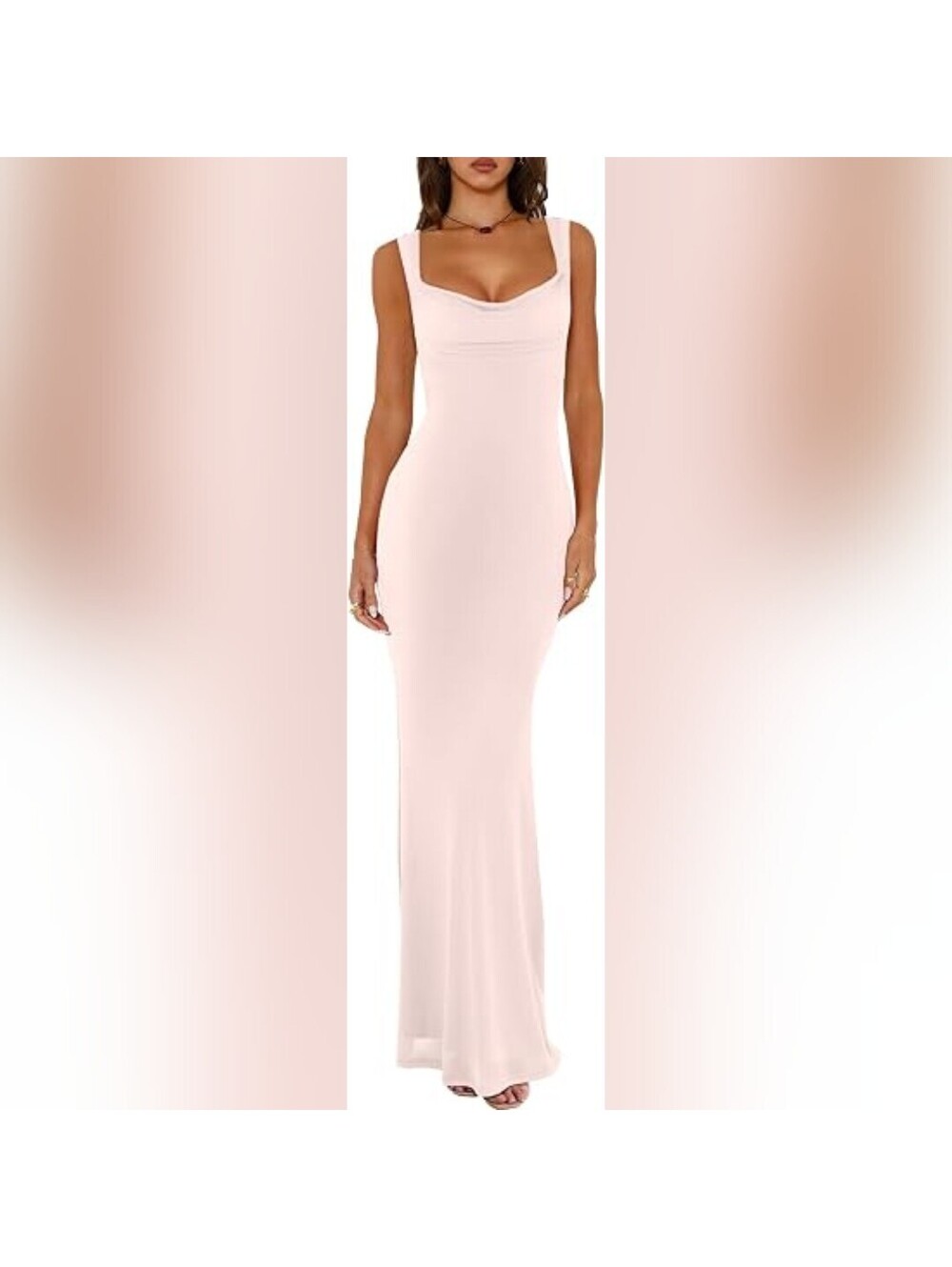 NWOT REORIA Cowl Neck Mesh Sleeveless Bodycon Maxi Dress, Dew, Large